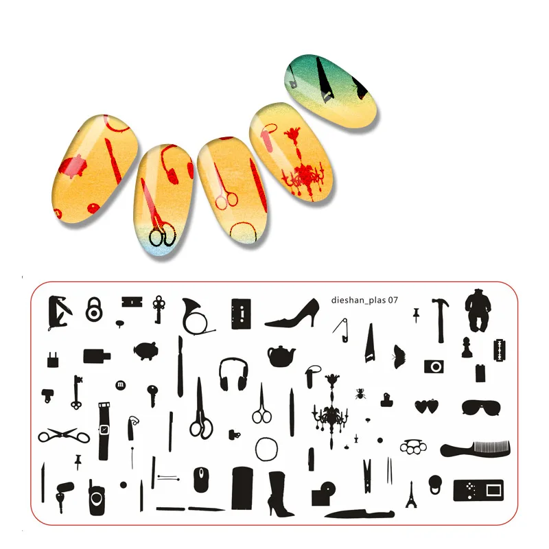 1 шт. 12*6 см прямоугольные штамповки для ногтей шаблон Животные ножницы цветы Хэллоуин узоры DIY Дизайн ногтей маникюр штамп пластина