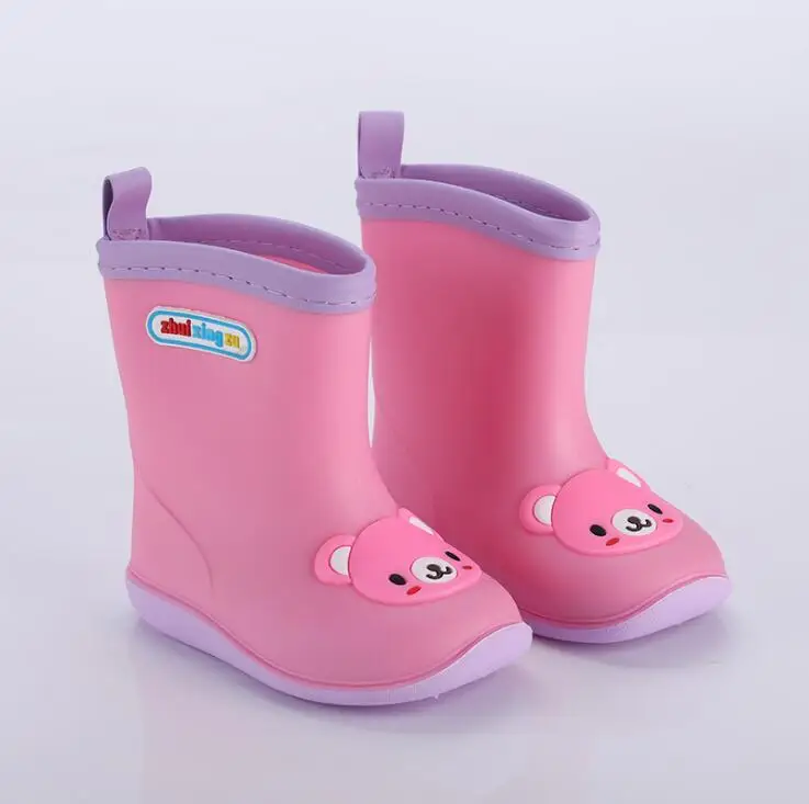 Сезон дождей; резиновая обувь; детские ботинки для девочек и мальчиков; детская водонепроницаемая обувь; резиновые сапоги ярких цветов; нескользящая водонепроницаемая обувь - Цвет: Cartoon pink bear