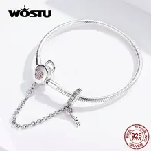 WOSTU, серебро, 925 пробы, сердце, брелок, безопасная цепь, браслеты, розовый циркон, очаровательный браслет для женщин, серебро 925, ювелирное изделие, FIB143