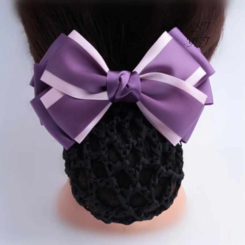 

Fashion Handmade Office Lady Bow Barrette Hair Clip Cover Bowknot Net Bun Snood Hair Accestory