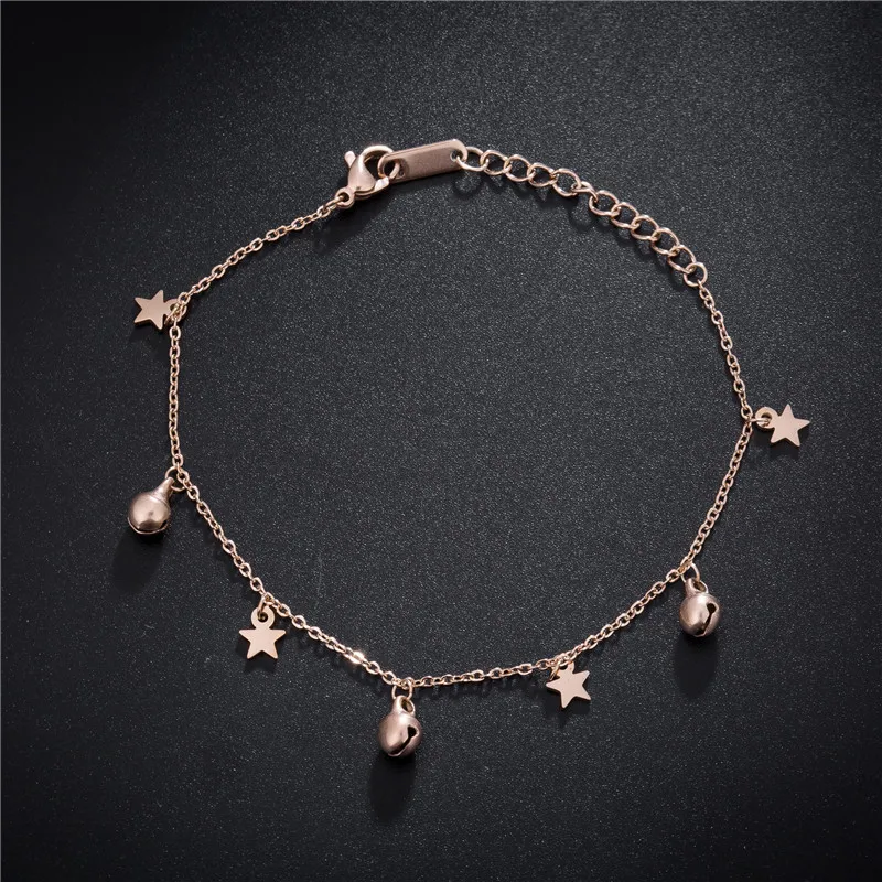 

Stainless Steel Fashion Bell Star Charm Anklet Female Classic Rose Gold Party Beach Anklets Jewelry For Women Cheville AN18010