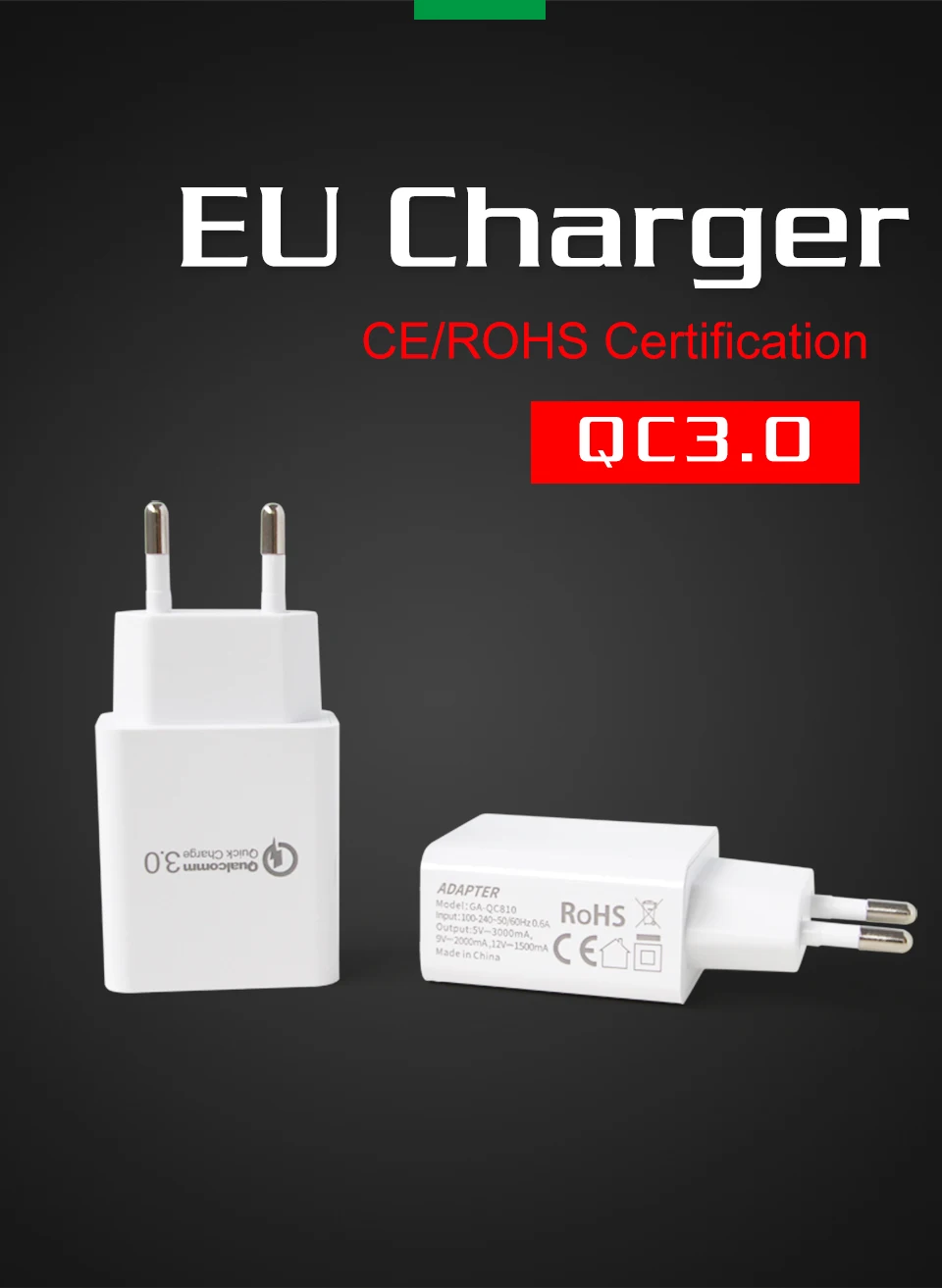 Quick Charge QC 3.0 USB Mobile Phone Chargers EU Conversion Plug Adapter Travel Wall For Universal Mobile Phone Fast Charging (1)
