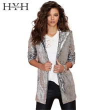 Buy HYH HAOYIHUI Women Blazers Autumn Blazer Pockets Casual Long Sleeve Silver Sequined Coats Street Turn-down Collar Cardigan Suits Free Shipping