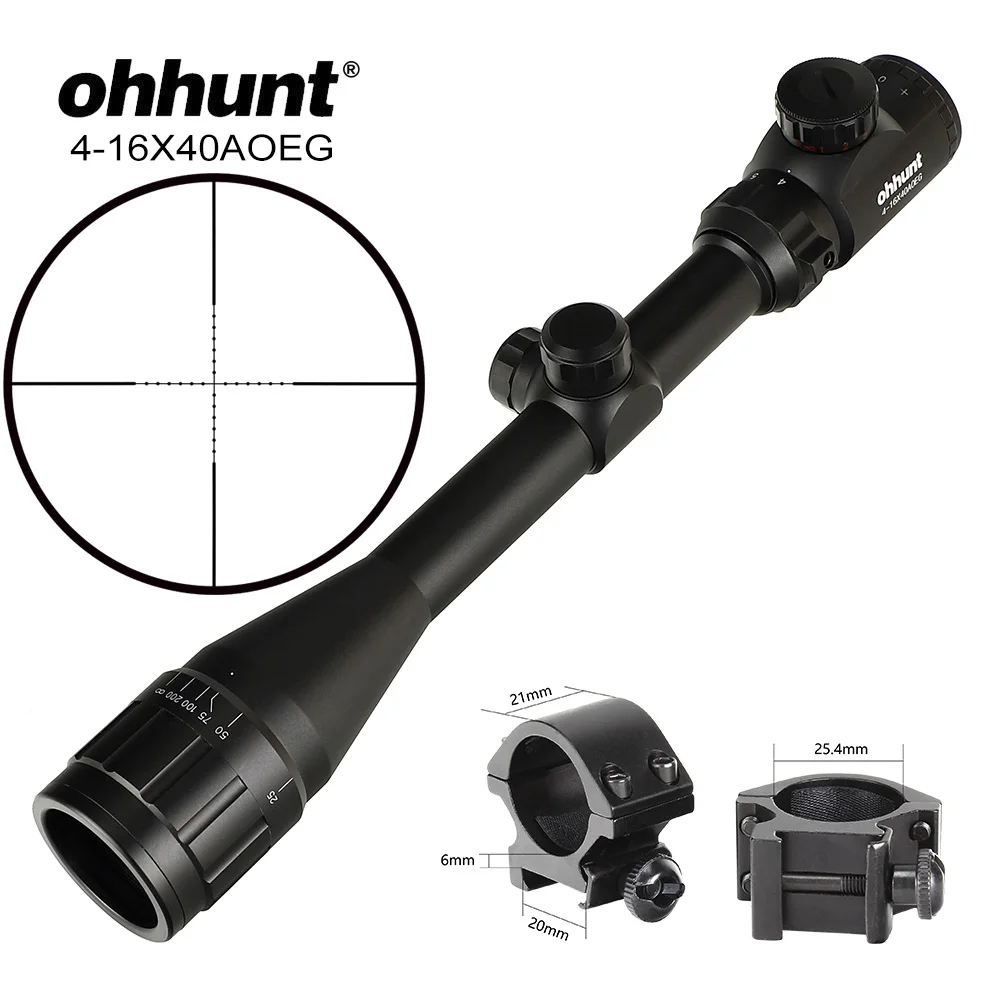 Ohhunt 4-16X40 AOEG тактический прицел Mil Dot оптический прицел красный зеленый с подсветкой проволока сетка охотничья Оптика прицел - Цвет: Low Picatinny Rings