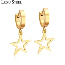 Роскошные стальные золотые/звезда серебряного цвета Подвески Круглые серьги-кольца из нержавеющей стали антиаллергенные серьги Модные ювелирные изделия подарок колье