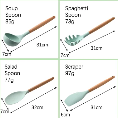Высокое качество свежий зеленый силиконовый кухонный набор посуды для приготовления пищи антипригарный шпатель деревянная ручка аксессуары
