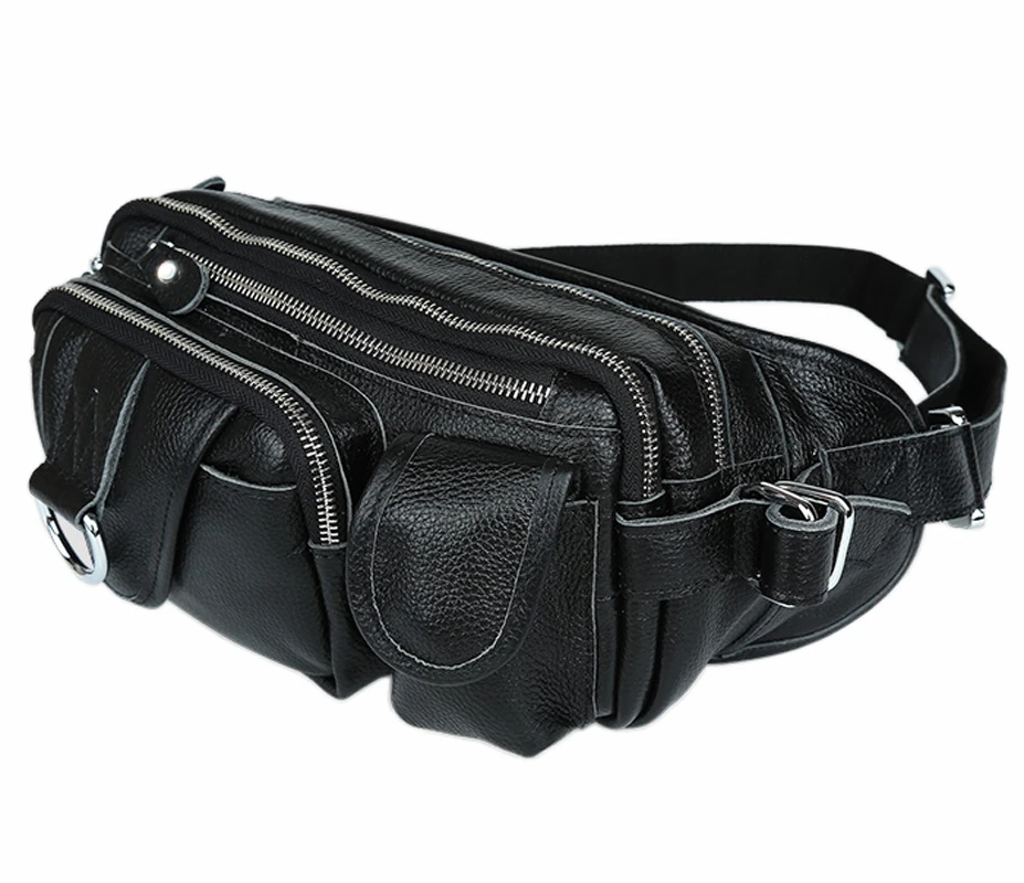 Fashion Men Genuine leather waist bag for men Waist Pack leather fanny pack waist pouch black ...