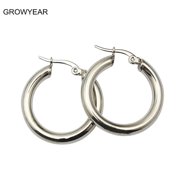 Stainless Steel Jewelry Earring Thick Casual Simple Round Small Stainless Steel Jewelry Earring Thick Casual Simple Round Small Silver Hoop Earrings For Women Many Sizes