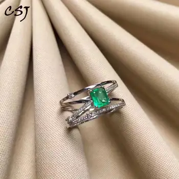 

CSJ Natural Green Emerald Ring 925 Sterling Silver 4*6mm Gemstone May Birthstone Jewelry Gift for Women