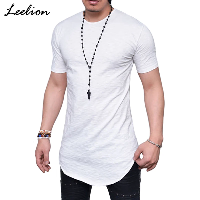 

LeeLion 2018 Summer T Shirt Men Short Sleeve Hip Hop T-shirt Fashion Long Streetwear Slim Fit Tshirt Casual Solid Fitness Tops