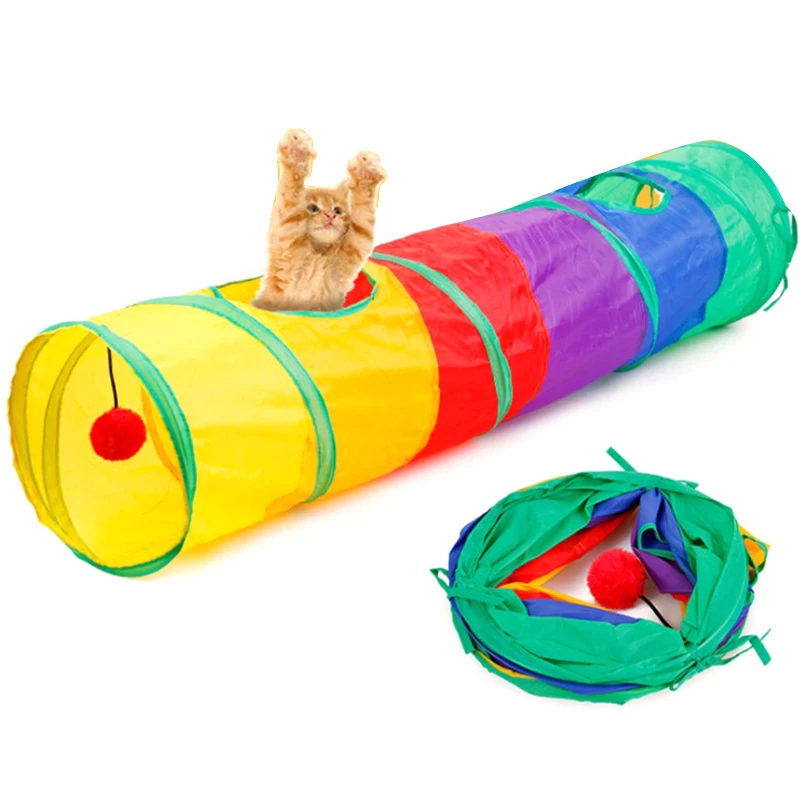 8 цветов смешной для туннельной кошки игры Радужный туннель коричневый складной 2 отверстия Кот туннель Котенок игрушка игрушки кошка пещера собака игрушки