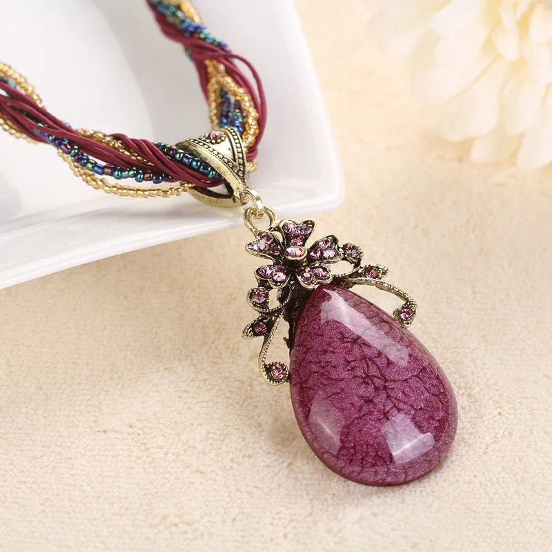 Bohemian Rhinestone Flower Stone Pendant Choker Ne...
