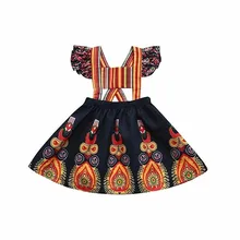 Baby Girls Vintage Dresses African Toddler Stylish Floral Printed Newborn Dashiki Mini Dress stylish floral big bow girls dress