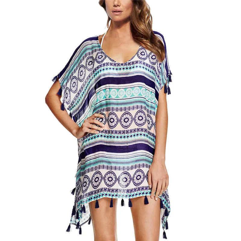 

Chiffon Beach Tunic Loose Printed Bikini Cover Up Women Swimsuit Cover Up Beachwear Summer Style Bathing Suit Cover-Ups