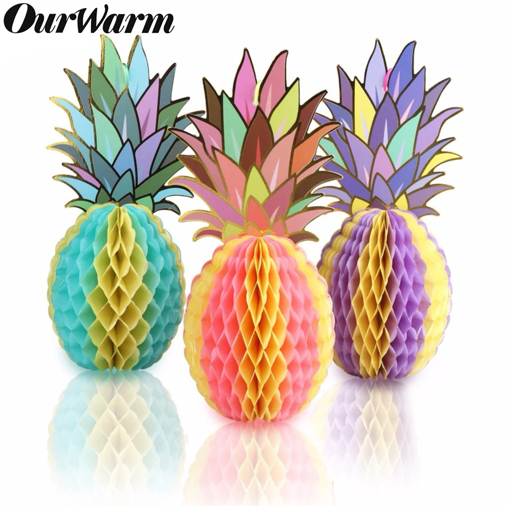 Ourwarm 3pcs Paper Pineapple Honeycombs Muti Color Pineapple