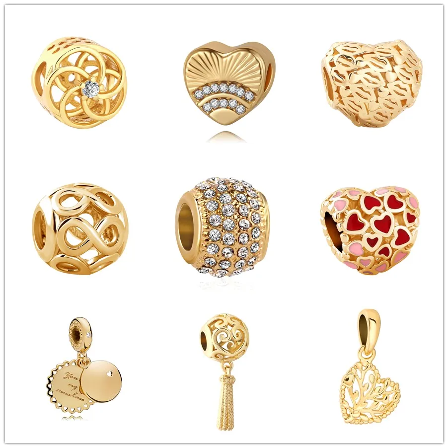 

christmas new free shipping 1pc gold flower infinity lipstick heart love family tree diy bead Fit Pandora Charm Bracelet EL139