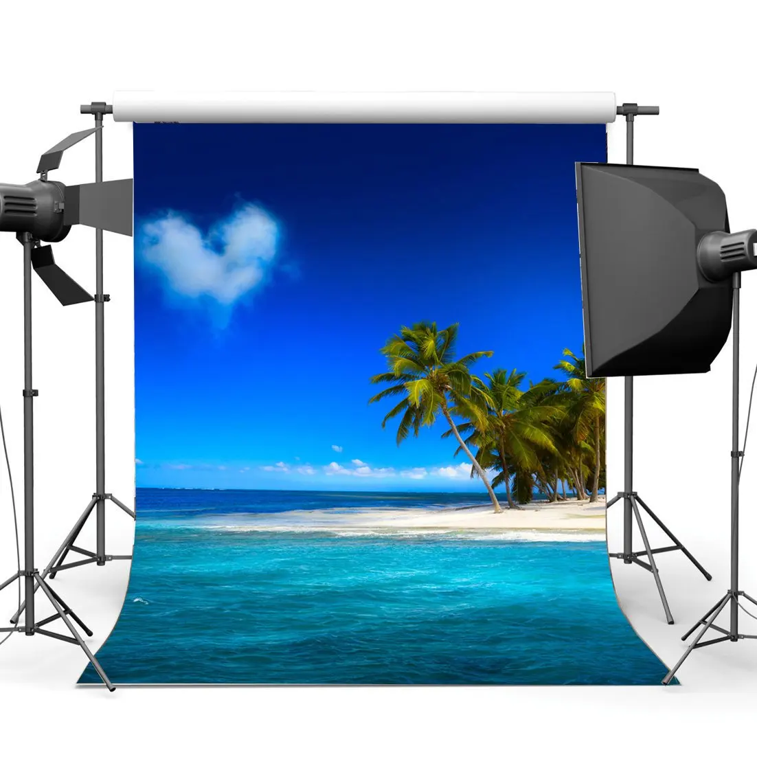

Sand Beach Backdrop Tropical Palm Tree Backdrops Seaside Blue Sky White Cloud Nature Sea Photography Background