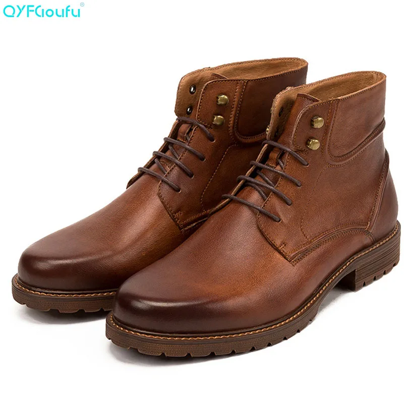 

2019 New Fashion Handmade Chelsea Ankle Boots Men Work Boots Shoes Bussiness Genuine Leather Lace Up Martins Boots