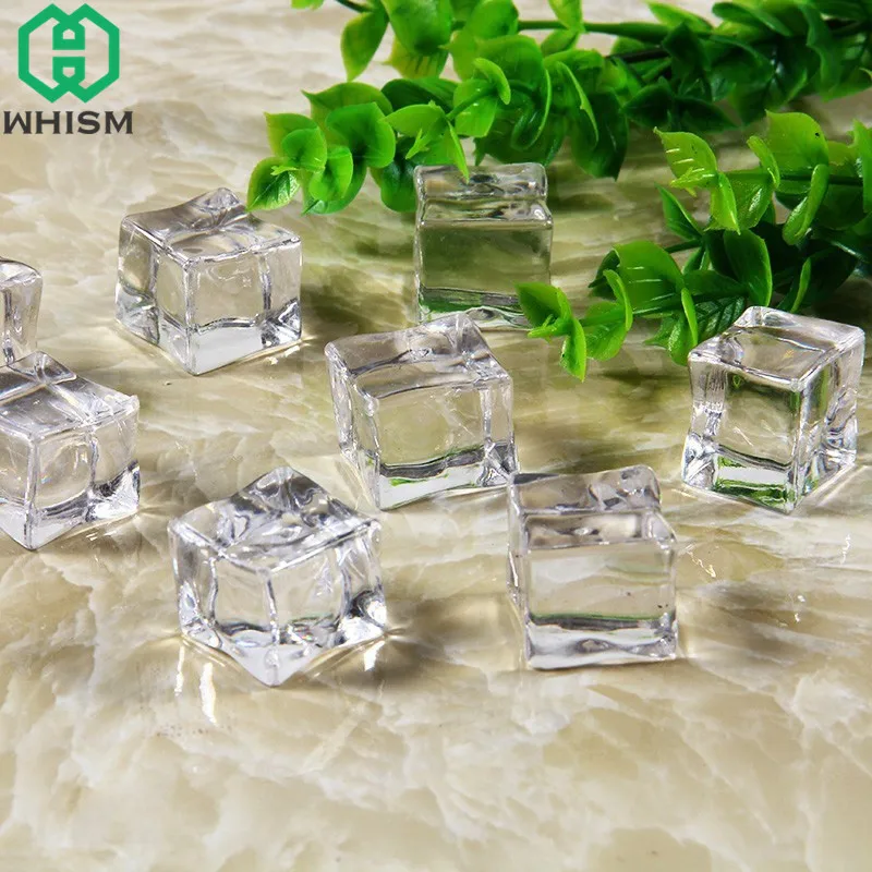 

WHISM 15pcs Clear Square Fake Ice Cube Synthetic Acrylic Ice Cubes Mini Crystal Artificial Cube Home Display Wedding Party Decor