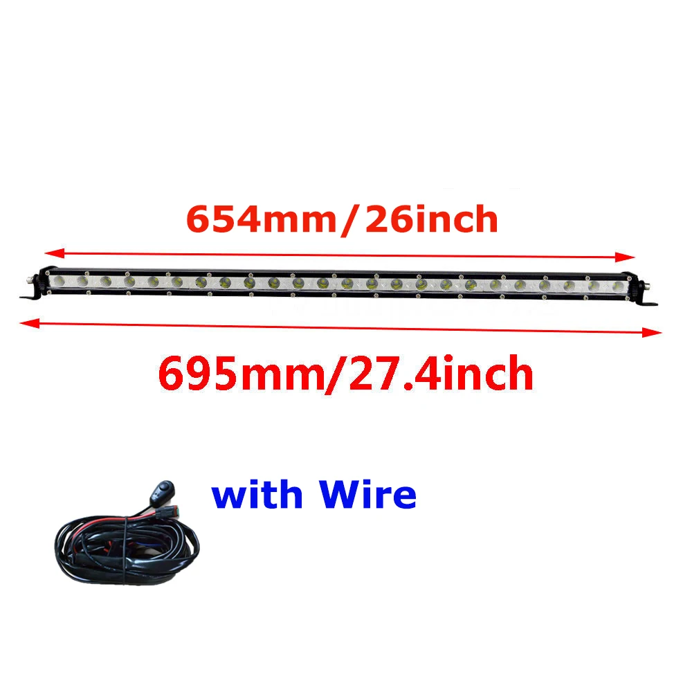 Светодиодный светильник бар 7/13/20/25/32/38 дюймов прямые синтетические волосы тонкий светодиодный рабочий светильник внедорожный фар дальнего света 4X4 для внедорожник Грузовик 60 Вт 90 Вт 120 Вт 180 Вт - Цвет: 25inch with Cable