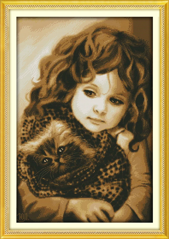 

Girl and cat,counted printed on fabric DMC 14CT 11CT Cross Stitch kits,embroidery needlework Sets, Home Decor