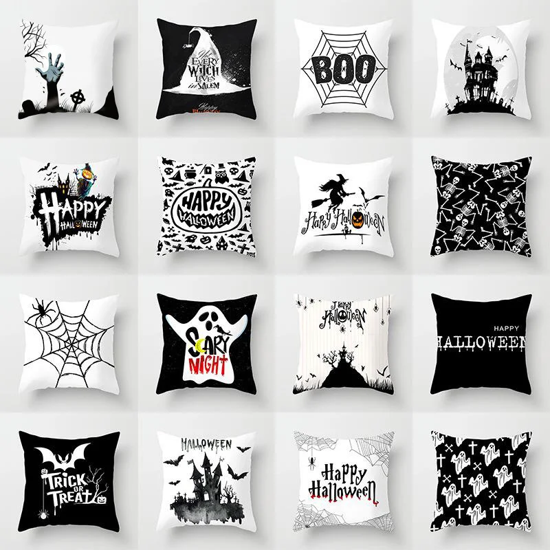 

Elife Skull Halloween cushion Cover Ghost Witch Pumpkin Polyester for Bedroom Home Decor Magical Cat Throw Pillows case 45*45CM