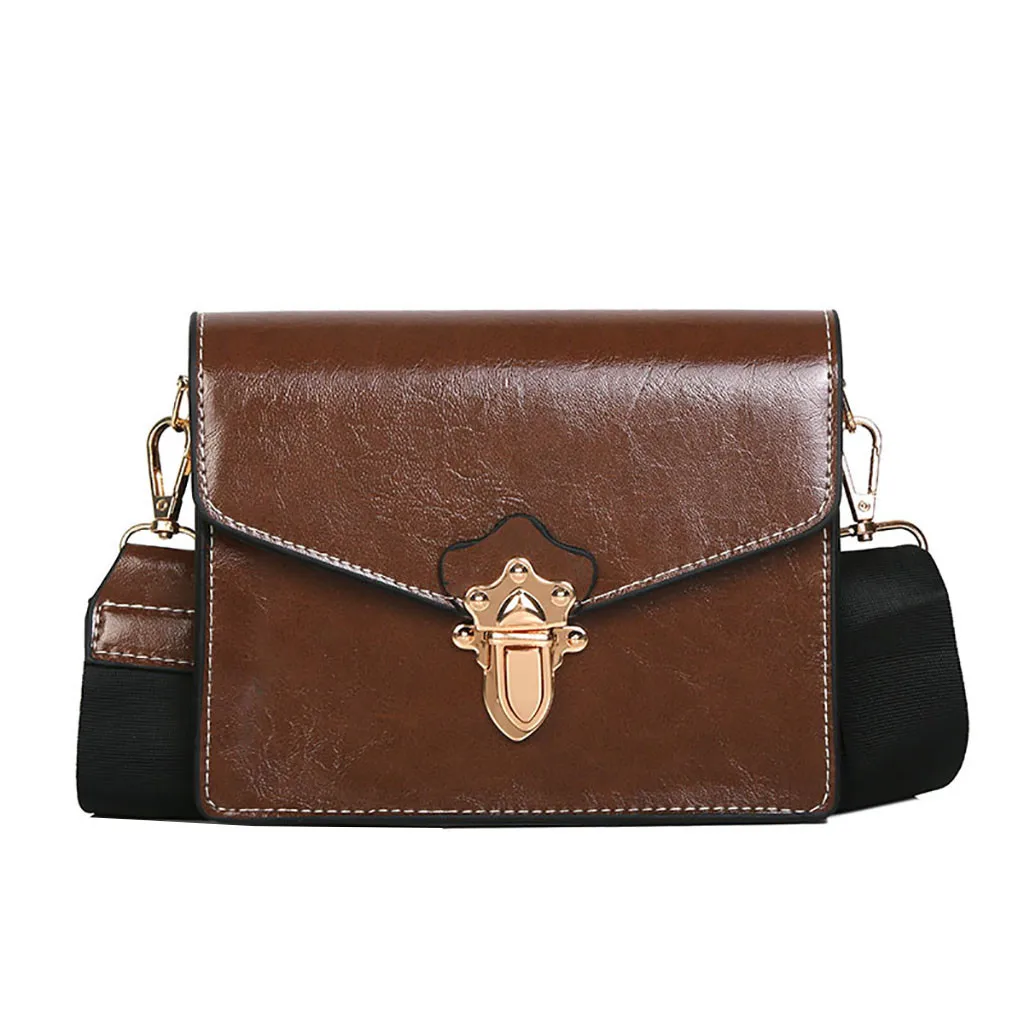 Women Simple Retro One Shoulder Messenger Bag Wide Shoulder Strap