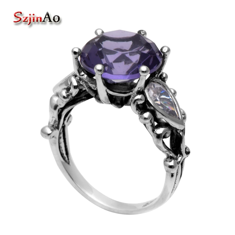 

Szjinao Purple 925 sterling silver ring Antique ring crown women wedding jewelry amethyst championship rings