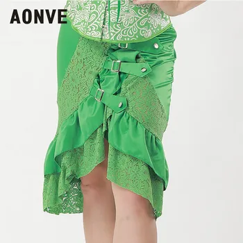 

AONVE Green Skirts Sexy Long Maxi Steampunk Elastic Skirts Cotton Gorset Pleated Skirts Vintage Corset Party Pluse Size Skirts