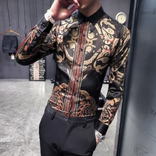 Полный рубашка мужская Новинка осени британский джентльмен, Корейская версия, мужская рубашка с принтом, тотем, большой цветок, черный-P55