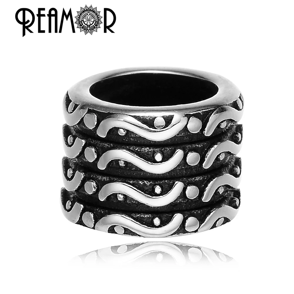 

REAMOR 316L Stainless steel Big Hole Tibetan Beads European Charm Metal Spacer Beads for Jewelry Making Wholesale