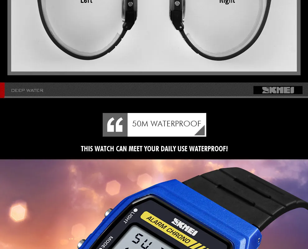SKMEI 1413 Women Sport Watch Lover Couple Wristwatch Stopwatch Alarm Digital Watch Waterproof PU Strap Watch