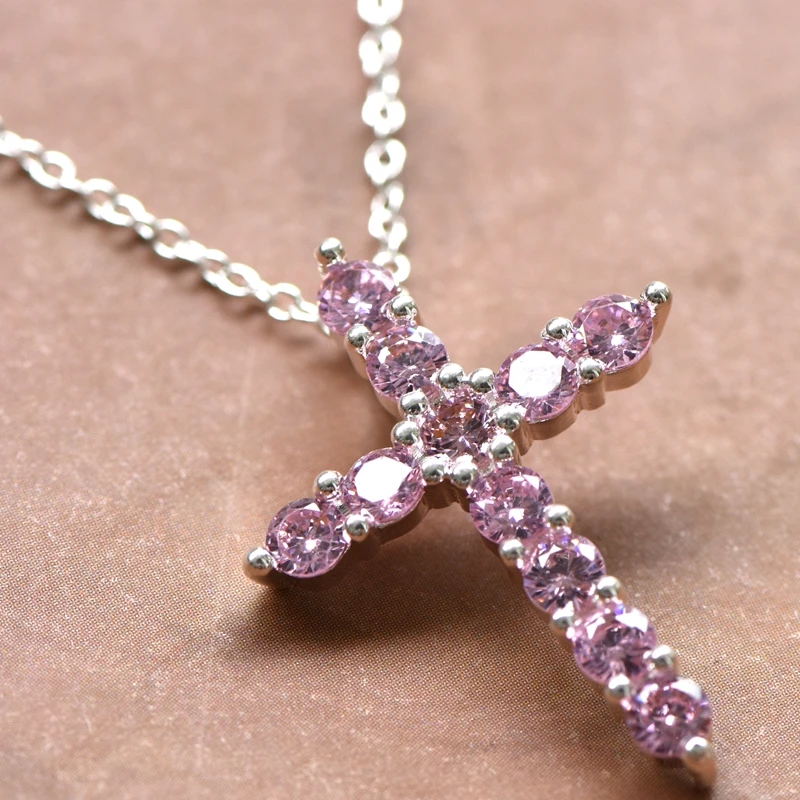 

Crystal CZ Jewelry Cross Necklace for Elegant Women Silver 925 Link Chain Casual Style Trendy Necklace Best Gift Girlfriend