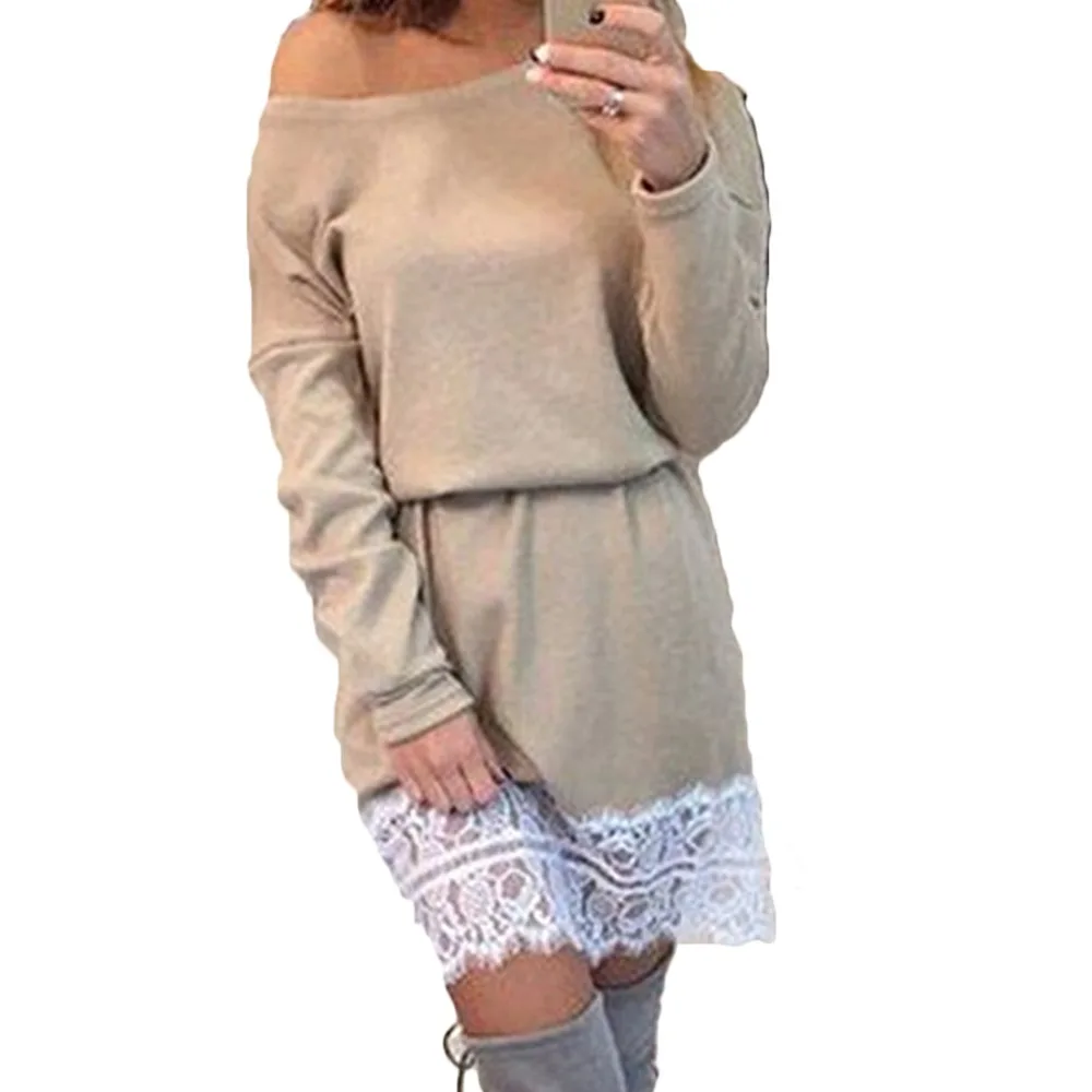 

YJSFG HOUSE Girls Casual Lace Mini Dress Patchwork Office Women Long Sleeve Loose Evening Party Dress Club Vestidos Winter Tops