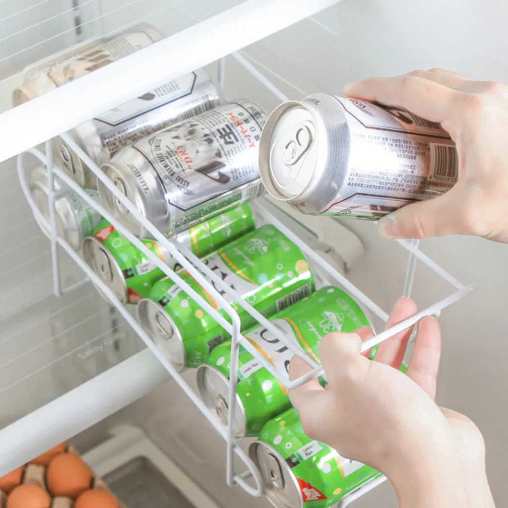 

White Cans Storag Refrigerator Double Cans Storage Rack Finishing Rack Kitchen Desktop Rack Dispenser Storage Rack estanteria