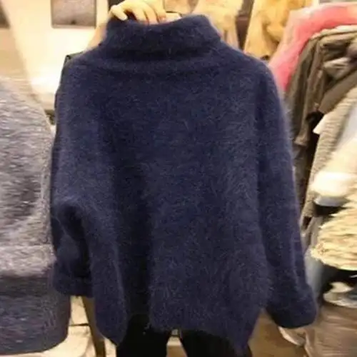 Winter Thick Warm Mink Cashmere Sweater Women Oversized Turtleneck Knitted Sweaters and Pullovers Loose White Fuzzy Sweater Coat (1)