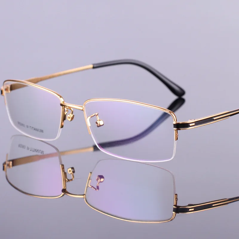 Мужские модные очки Золотые Сверхлегкие титановые оправы очки для Мужская оптическая рамка тонкая нога полуоправы 93