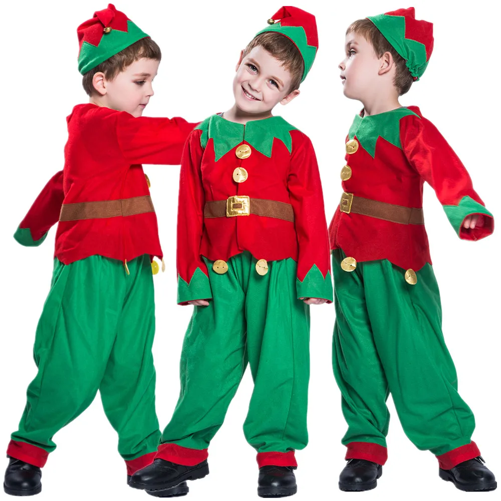 

European American Kids Boys Girls Christmas Matching Clothes Carnival Masquerade Christmas Elf Outfit Children Cosplay Costumes