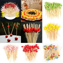 100PCS 12cm Disposable Bamboo Fruit Dessert Cake Sign Cocktail Picks Cute Toothpick Food Sticks Buffet Cupcake Toppers Party