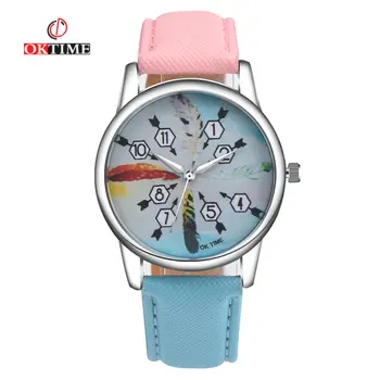 

OKTIME New Fashion Creative Watch Women Men Quartz-watch 2020 brand Unique Design Printed Lovers' Watch Leather WristWatch