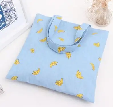 

Linen Eco Reusable Tote bags women casual banana printing shoulder bags Shopping Carry Bag