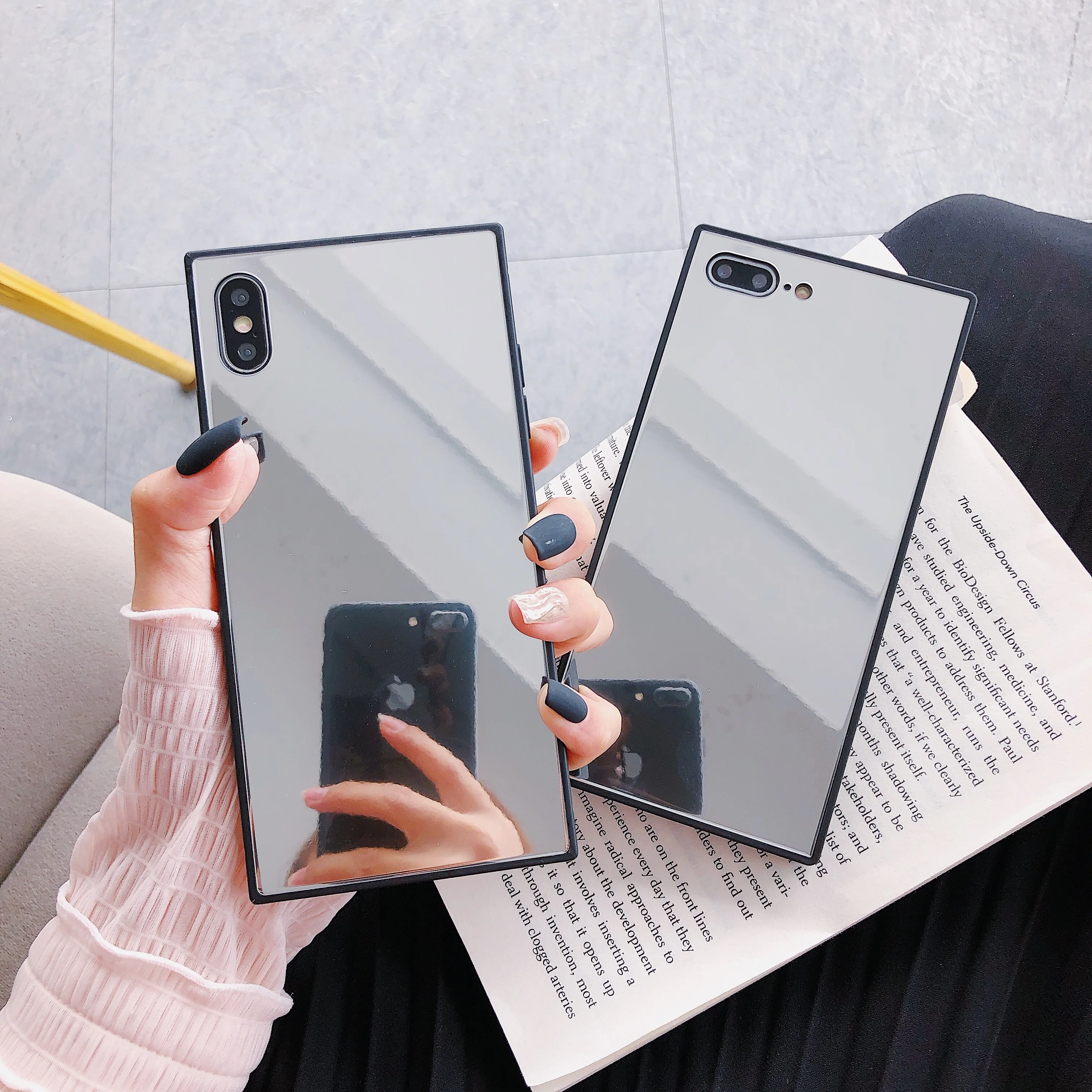 

Starktni Square Makeup Mirror Girl Funda Cases For iphone 7 8 6s 6 Plus Hard Protective Coque Case Cover For iphone X XS MAX XR