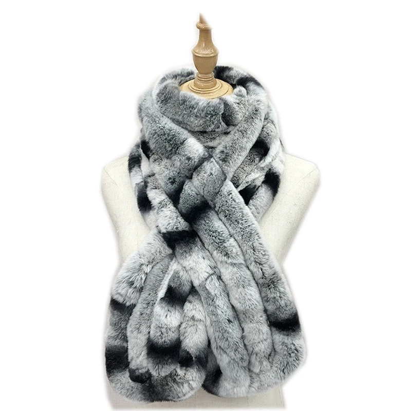 

New arrival 80cm long ear neck warmer super nice rex rabbit fur shawl Russian real fluffy fur scarf for winter