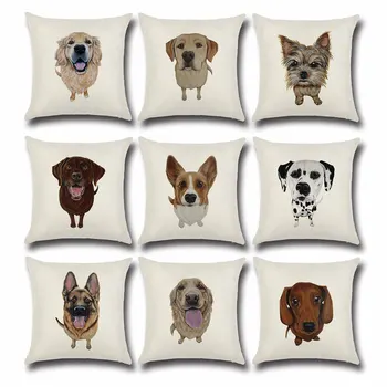 

Cartoon Sketch Big Head Dog Pattern Cushion Covers 45*45cm Sofa Waist Pillow Cover Home/Car Decoration 100%Linen Pillowcase