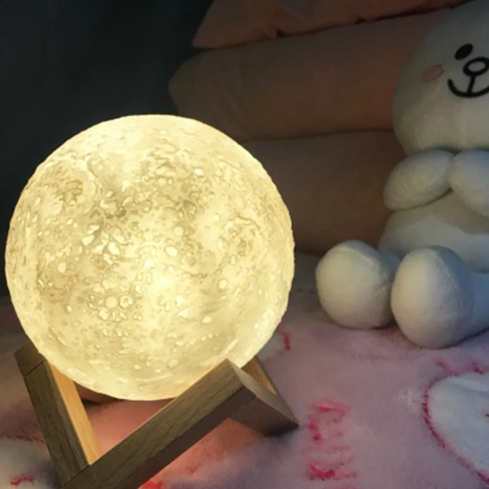 3D Print Moon LED Night Lights USB Powered Touch Control 2 Colors Temperature Desk Lamp Luminaria Light Creative Bookcase Decor