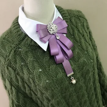 

Korean Fashion Boutique Women's Noble Purple Collar Flower Fashion England Tie Bow Tie Shirt Bowtie Diamond Tassel Bow Tie