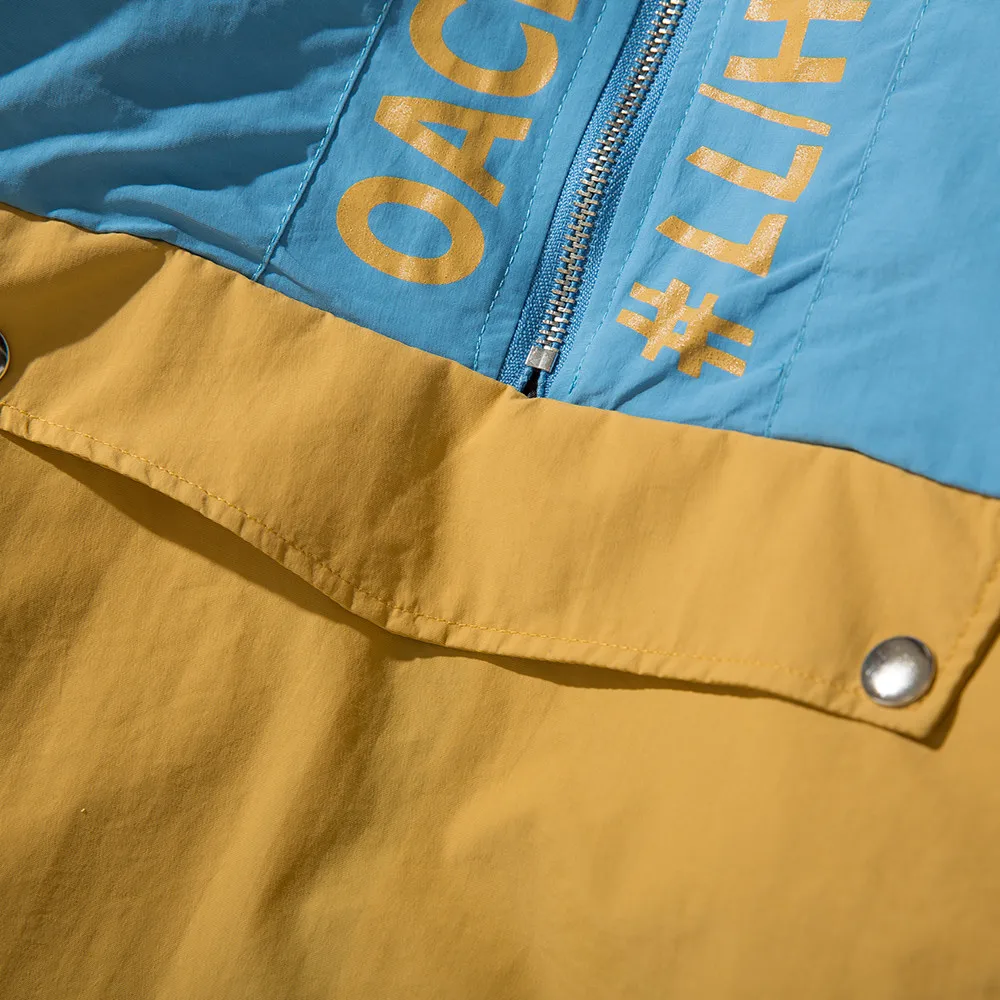 OSCN7 Hip Hop Contrast Color Jackets Men 2019 New Streetwear Loose Casual Women Windbreaker Jackets Varsity Bomber Coat A31