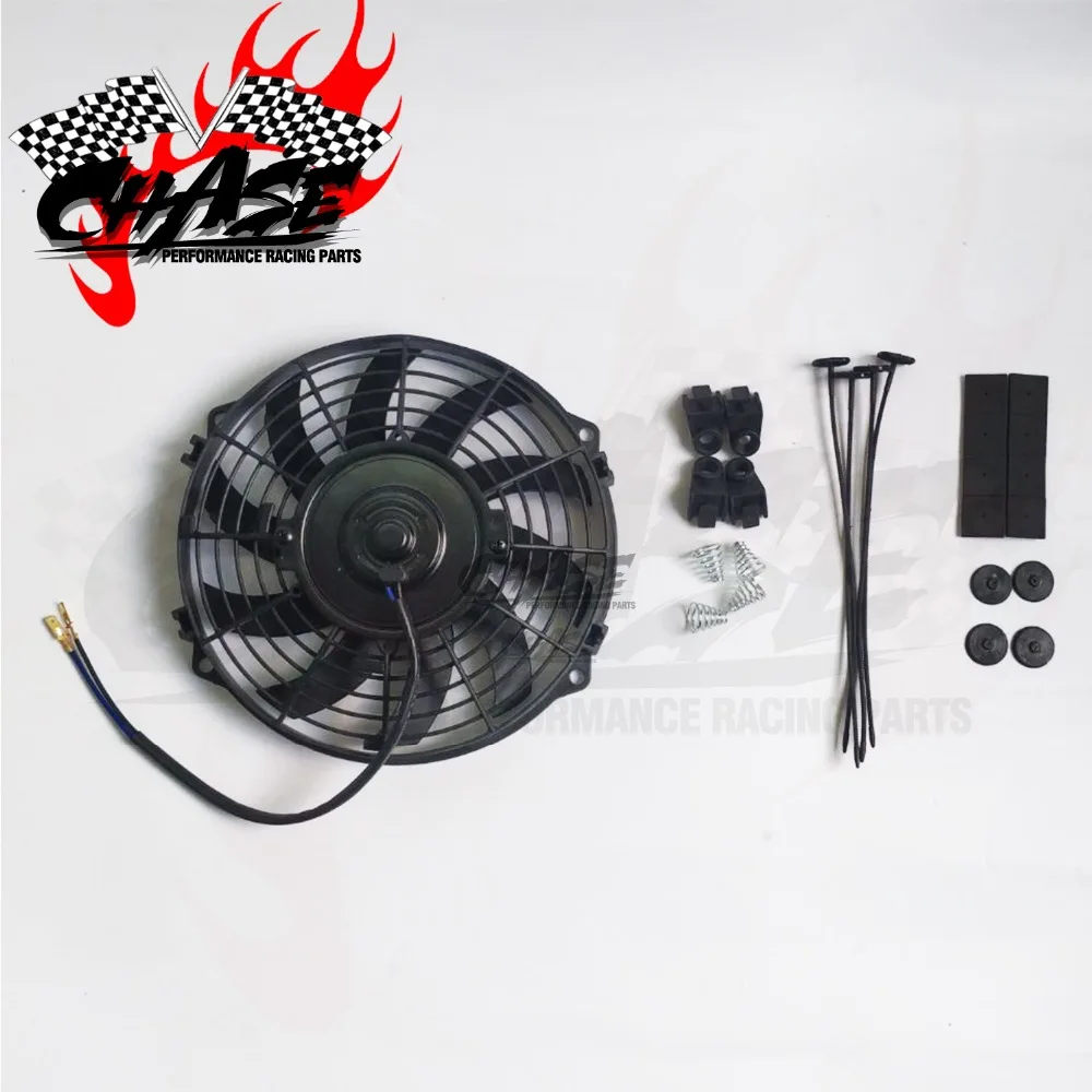 

9Inch Curved Blade Fan 12V 9" Electric Cooling Radiator Auto Fan S-Type Pull Push With Mounting Kit Black Universal Racing Car