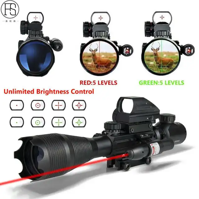 US $63.80 New 4-16X50EG Red Green Illuminated Rifle Scope Hunting Reflex Red/Green Dot 4 Reticle Holographic 