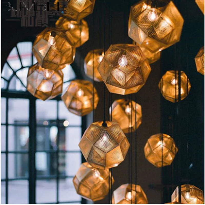 

Nordic Stainless Steel Pendant Lights Multi-sided Ball Metal Hanglamp Modern Geometric Stair Lustre Suspension Industrial E27